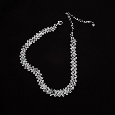 Elegante Collana Choker Con Strass Per Donna In Lega Lucida Onda Geometrica Catena Per Clavicola Gioielli Per Feste