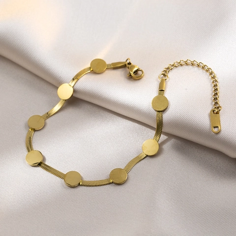 Schlangenarmband Titanstahl Runde Scheiben Anhänger Vergoldet Minimalistisch Nischen Design Hip Hop Schmuck Für Damen