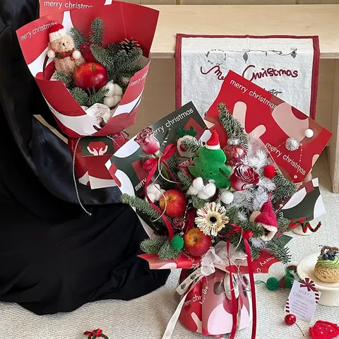 Carta Regalo Di Natale Kraft Motivo Renna Pupazzo Di Neve Decorazione Bouquet Di Fiori DIY Festivo