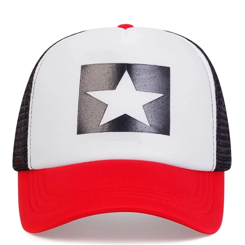 Star Print Trucker Hat Breathable Mesh Cotton Baseball Cap Adjustable Outdoor Sunshade Sporty Unisex Headwear