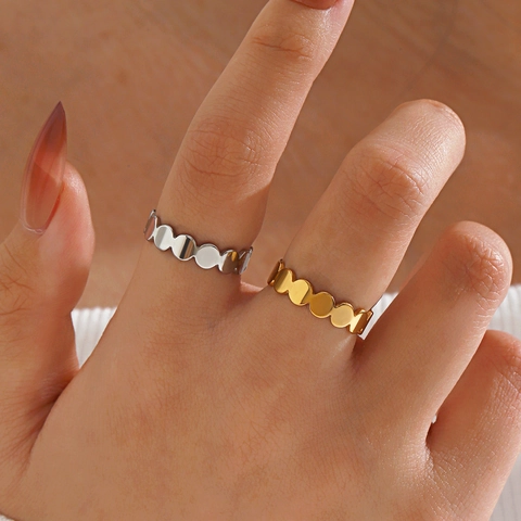 Anello A Disco Rotondo Geometrico Minimalista Acciaio Inossidabile Placcato Oro Sottovuoto Gioielli Per Dita Ondulati Donna