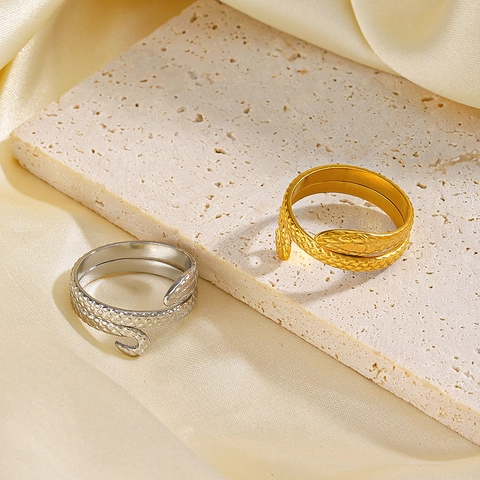 Anillo De Serpiente Envolvente Acero Inoxidable Ajustable Retro Étnico Hip Hop Animal Joyas Para Mujeres