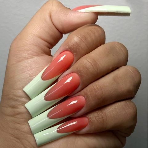 Extra Long French Press On Nails Coffin Shape Contrast Color Glossy Full Cover Fake Nails Women Nail Art Accessory
