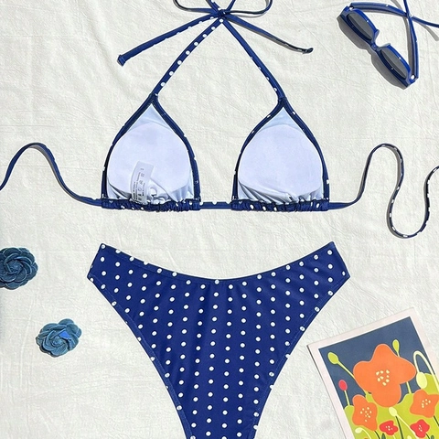 Women Sexy Halterneck Triangle Bikini Polka Dot Leopard Print Bikini Top And Bottoms Beach Swimming Polyester Spandex