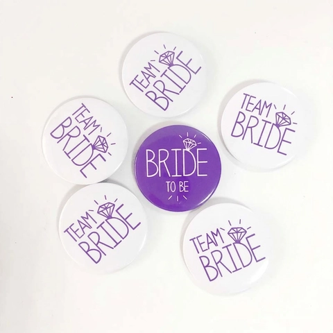 Vrijgezellenfeest Badges Bride To Be Team Bride Ronde Blikken Broches Bruiloft Decoraties Paars Wit