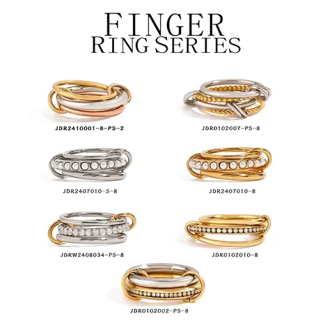 Anelli Collegati Acciaio Inossidabile Placcato Oro 18K Zircone Perla Artificial Impilabile Impermeabile Ipoallergenico Gioielli Per Donna
