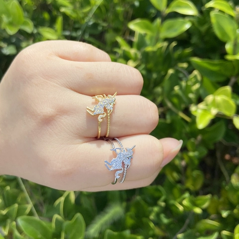 Unicorn Ring Copper Micro Pave Zircon Adjustable Open Finger Ring Fashion Jewelry Gift For Women Sparkly