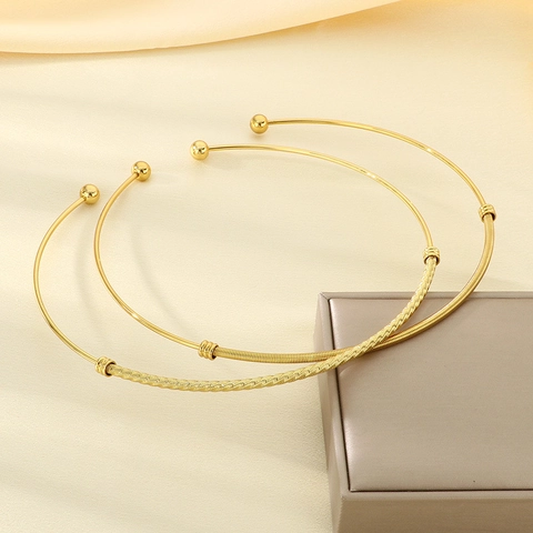 Stainless Steel Choker Halskette Goldton Spirale Twisted Wire Offen Torque Mit Perlen Für Damen Modeschmuck