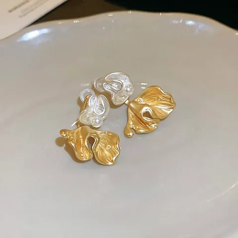 Pendientes De Botón Con Flor Plisada Vintage Francés Con Perla Artificial De Imitación Y Poste De Plata Esterlina 925 Aleación Oro Blanco