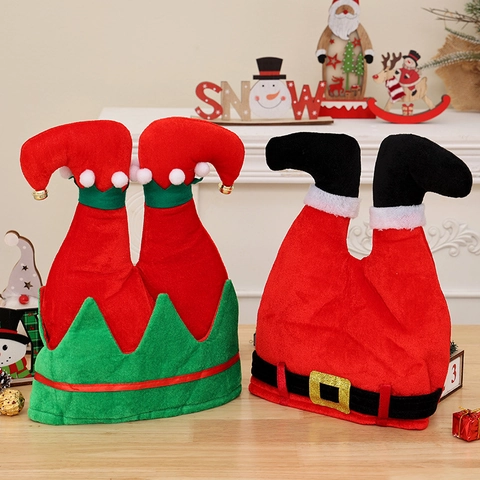 Gorros De Navidad Felpa Divertidas Piernas De Elfo Piernas De Papa Noel Disfraz De Fiesta Tocado Con Campanas Hebillas