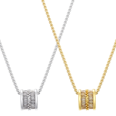 Collier Pendentif Cylindre en Cuivre Plaqué Or 18K Minimaliste pour Femmes Mode Strass Chaîne de Clavicule Bijoux Cadeau