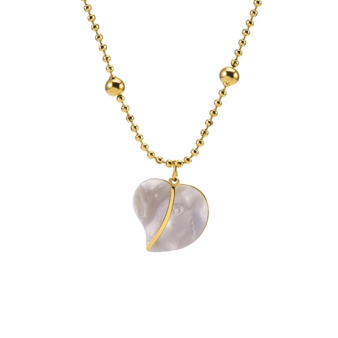 Collier Pendentif Cœur en Acier Titane Avec Incrustation de Perle Artificielle Chaîne à Billes Minimaliste pour Femme Bijoux de Mode