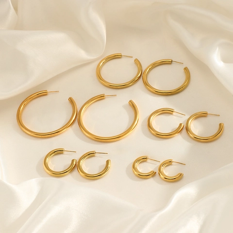 Edelstahl Creolen Mit Edelstahl Ohrstecker Minimalistische Dicke C-Förmige Geometrische Polierte Schmuck Für Damen