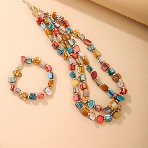 Colorful Irregular Shell Stone Beaded Necklace And Bracelet Bohemian Layered Multi Layer Jewelry For Women