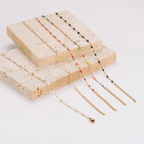 Cavigliera In Acciaio Inossidabile Placcato Oro 18K Bohemien Con Perle In Smalto Colorato Catena Regolabile Per Donna
