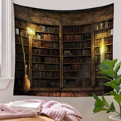 Arazzo Da Parete Libreria Magica Vintage Poliestere Stampa Biblioteca Coperta Appesa Per Decorazione Camera Da Letto E Studio Retro