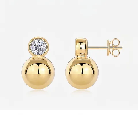 Moissanite Ball Stud Earrings With 925 Sterling Silver Earring Post Gold Plated Geometric Jewelry For Women Gifts