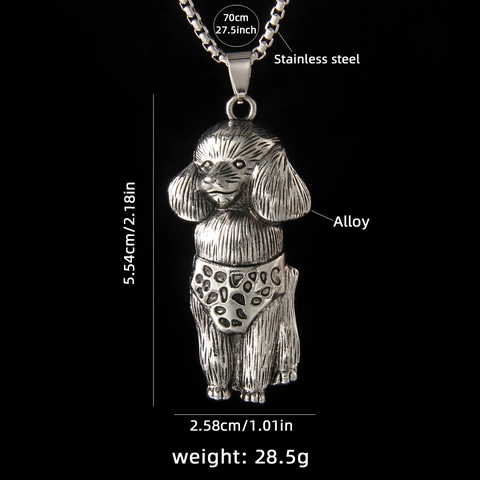 Vintage Poodle Pendant Necklace With Stainless Steel Chain Alloy Cartoon Dog Wearing Shorts Retro Punk Jewelry