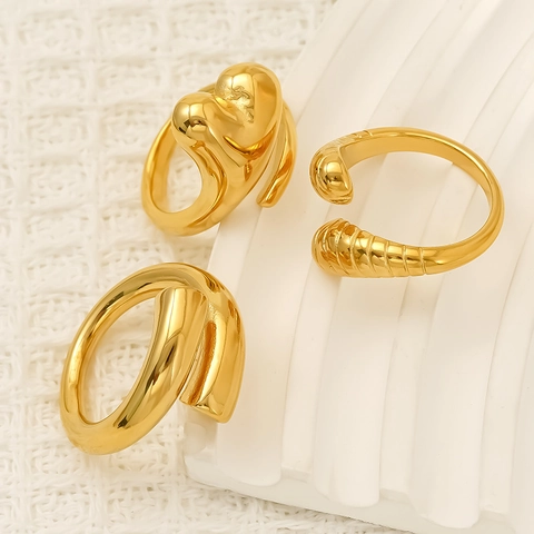 Minimalist 304 Stainless Steel 18K Gold Plated Open Rings Irregular Geometric Heart Shape Adjustable Finger Jewelry Women