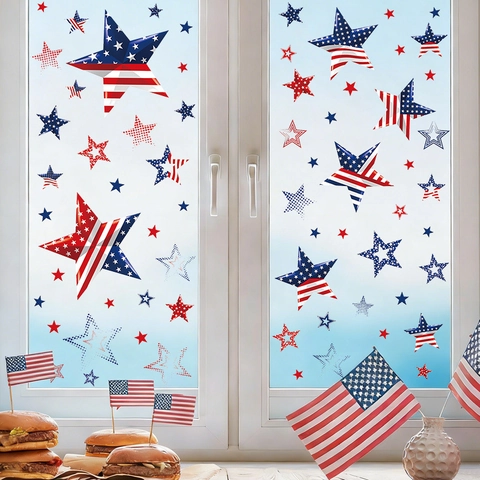 Independence Day Window Stickers USA Flag Stars Clings PVC Red White Blue Patriotic Holiday Party Home Decor Decals