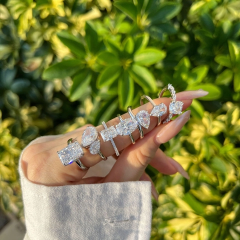 Exquisito Anillo de Plata de Ley 925 para Mujer Lujo Circonia Corte Flor de Hielo Incrustada Anillo de Boda Joyería Elegante