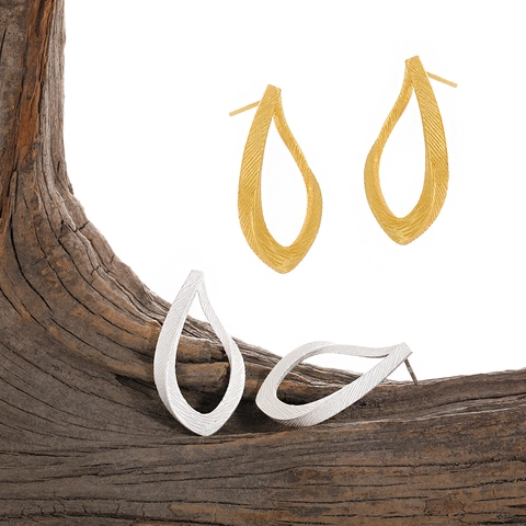 925 Sterling Silver Geometric Water Drop Stud Earrings For Women Hollow Striped Textured Metal Minimalist Jewelry Accessory