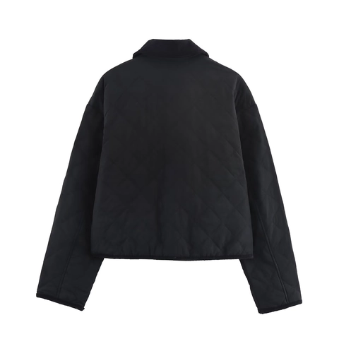 Damen Lockere Rautensteppjacke Mit Cordkragen Einreihig Kariertes Futter Casual Langarm Outerwear Top