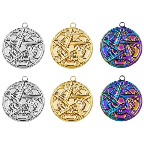 Collana Con Pendente Stella Pentagramma Tondo Acciaio Inossidabile 304 Nodo Celtico Simbolo Mistico Gioielli Per Donna Accessorio