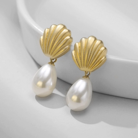 Kunstpareloorbellen Dames Elegant Roestvrij Staal Verguld Vintage Hart Schelp Knoop Ring Sieraden