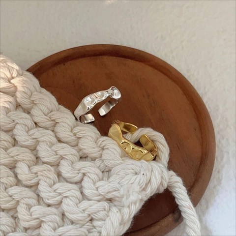 Unregelmäßiger Ring 925 Sterling Silber Flüssiges Metall Lava Textur Verstellbar Minimalistisches Koreanisches Design