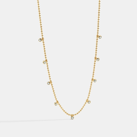 Collier Chaîne À Billes En Zircon Laiton Plaqué Or 18K Pendentif Rond Minimaliste Bijoux Pour Femmes
