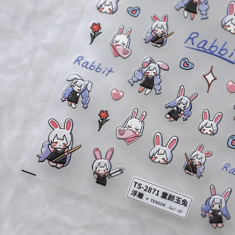 3D Embossed Nail Art Stickers Cartoon Rabbit Floral Heart Self Adhesive Ultra Thin DIY Manicure Decals For Kids Girls