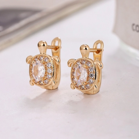 Orecchini a Bottone Tartaruga Hip Hop Rame Strass Oro Argento Galvanizzato Perno in Acciaio Inossidabile Gioielli Animale