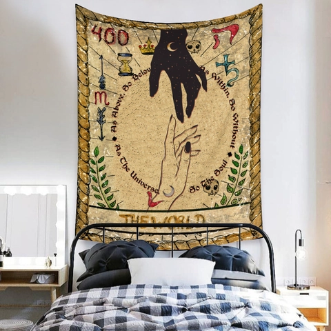 Retro Tarot Card Wall Hanging Polyester Mystical Tapestry For Bedroom Living Room Bohemian Home Decor