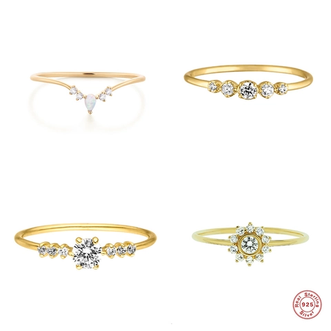 Anello In Argento Sterling 925 Con Opale Sintetico E Zirconi Placcato Oro Gioielli Minimalisti A Forma De V Per Donna
