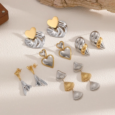 Mixed Metal Color Stainless Steel Earrings Heart Shell Geometric Fluid Metal Design Elegant Fashion Minimalist Jewelry Women