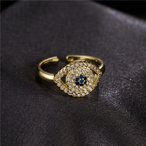 Evil Eye Ring Koper Verguld Blauw Wit Zirkoon Nazar Verstelbare Ring Voor Dames