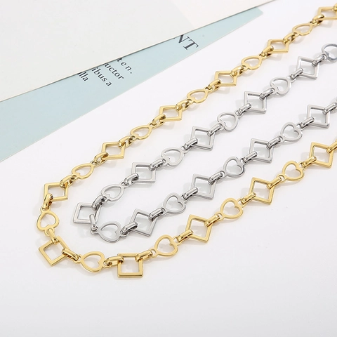 Handgemaakte Ketting Roestvrij Staal Geometrische Hart Vierkant Schakel Punk Trendy Sieraden Voor Dames Heren