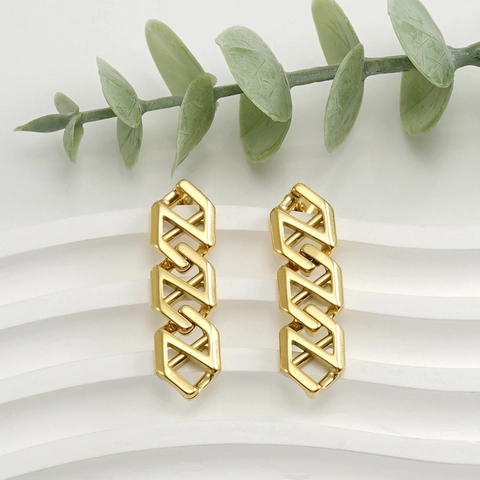 Pendientes De Eslabones Geométricos De Acero Inoxidable Chapado En Oro De 18K Estilo Hip Hop Para Mujeres Pulido