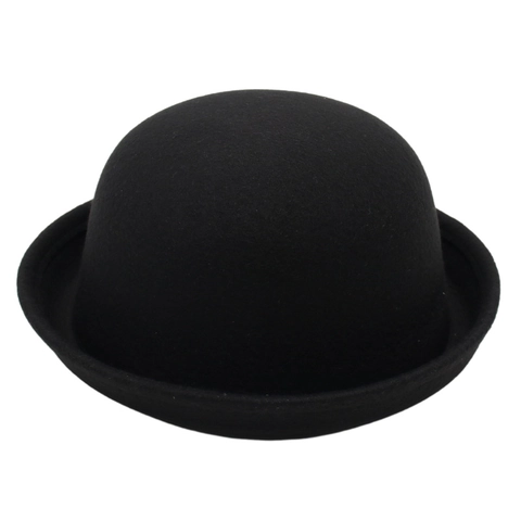 Classic Cotton Round Top Bowler Hat For Kids Women Solid Color Curved Brim Fedora Derby Hat For Sun Protection Party Daily