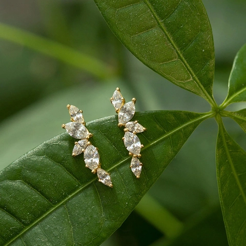 Orecchini Ear Climber Foglia Di Ulivo Rame Micro Pave Zircone Marquise Scintillante Gioielli Eleganti Donna
