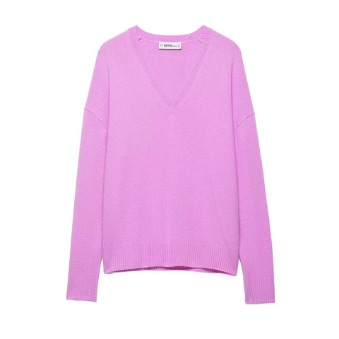 Maglione In Maglia Donna Poliestere Morbido Scollo A V Maniche Lunghe Vestibilità Larga Casual Tinta Unita