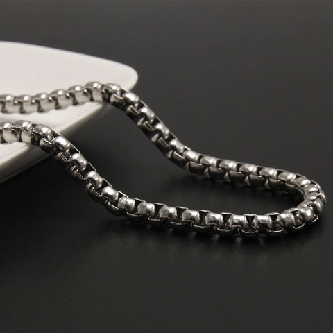 Collar De Cadena De Caja Redonda De Acero Inoxidable Joyería Minimalista Hip Hop Para Hombres Y Mujeres Eslabón Veneciano Pulido