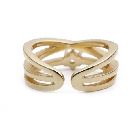 Geometrischer Überkreuzter Mehrlagiger Verstellbarer Offener Ring Kupfer Mit Mikroverzierten Zirkonia Modeschmuck Für Damen