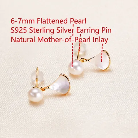 Freshwater Pearl Mother Of Pearl Fan Shaped Stud Earrings With 925 Sterling Silver Earring Post Vintage Skirt Earrings Jewelry