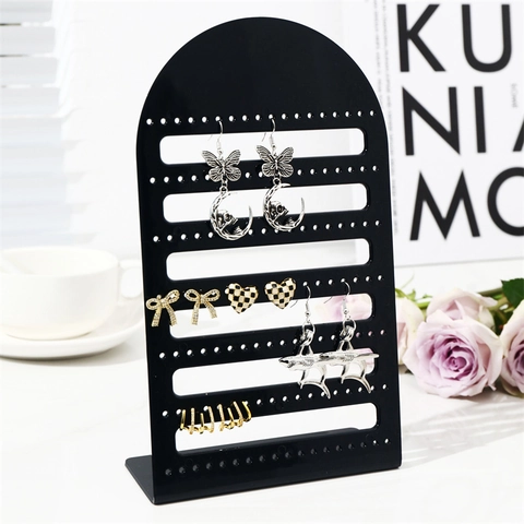 Earring Display Stand Arched L-Shaped Acrylic Jewelry Organizer Stud Holder Multi-Hole Plastic Rack Desktop Storage