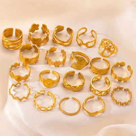 Anelli Aperti Geometrici Placcati Oro 18K Acciaio Inossidabile Regolabili Accessori Per Gioielli Da Donna