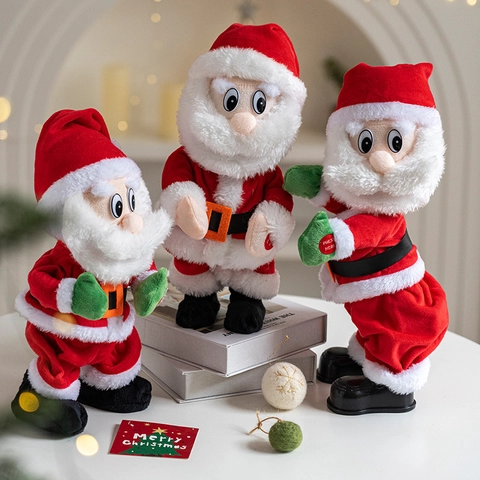 Animated Dancing Santa Claus Electric Plush Toy Singing Musical Christmas Decoration For Home Party Desktop Ornament