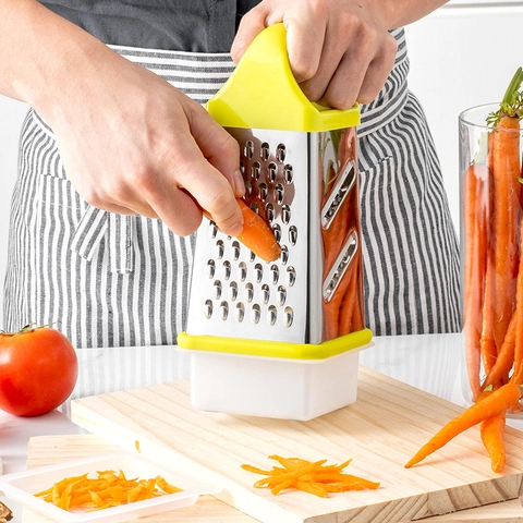 Rallador De Caja De 4 Caras De Acero Inoxidable Rebanador De Verduras Manual Herramienta De Cocina Con Mango Y Contenedor
