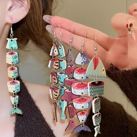 Orecchini Pendenti A Lisca Di Pesce Articolati Con Gancio In Argento Gioielli Etnici Retro In Legno Per Donne